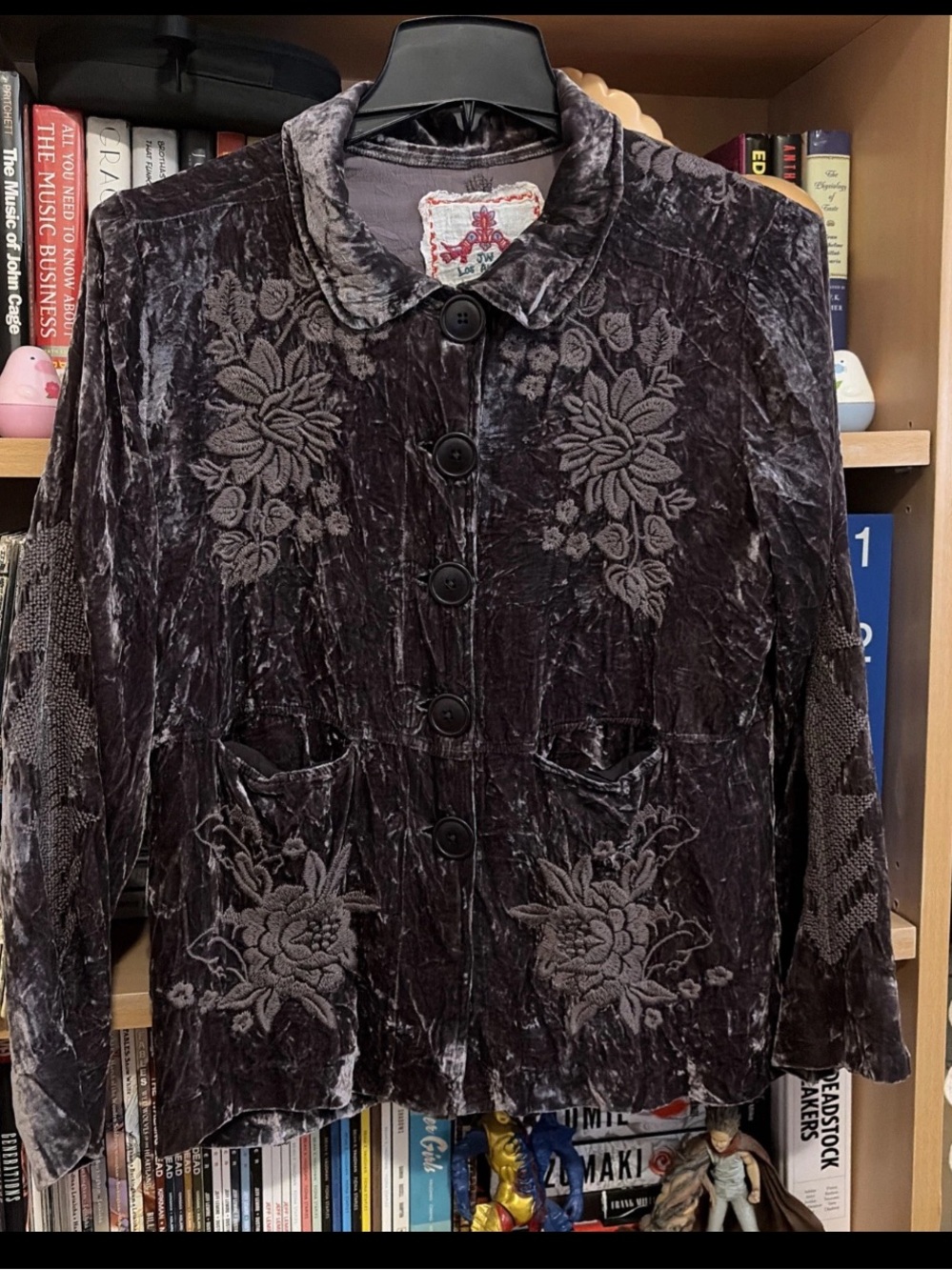 Johnny Was Purple Velvet Batik Floral Embroidered Jacket